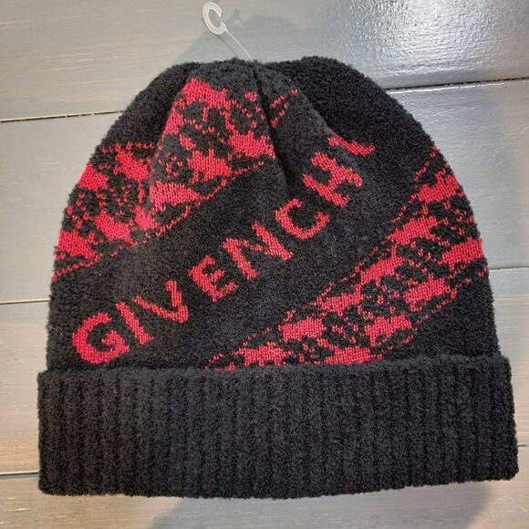 Givenchy Unisex Houndstooth Logo across front Wool Blend Beanie Winter Hat main image 9